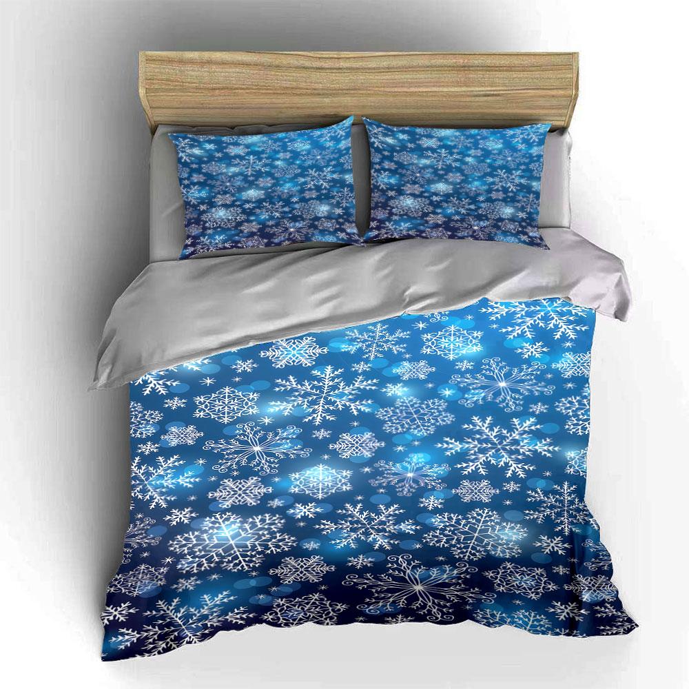White snowflakes on blue. Bedding sets Duvet cover sets Duvet covers Pillowcases(1 * Duvet Cover 2 * Pillowcases without duvet insert)