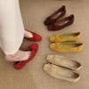 French Fragrant Flat Bottom Square Head Red Bow Single Shoes Women's Shoes 25 New Spring Versatile Gentle Commuter Shoes
