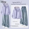 Disney Girls' Spring Denim Wide-Leg Pants Set with Hoodie