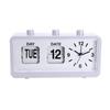 Classical Retro Mechanical Alarm Clock with Manual Flipped Calendar Date Day Time Display for Living Room or Office