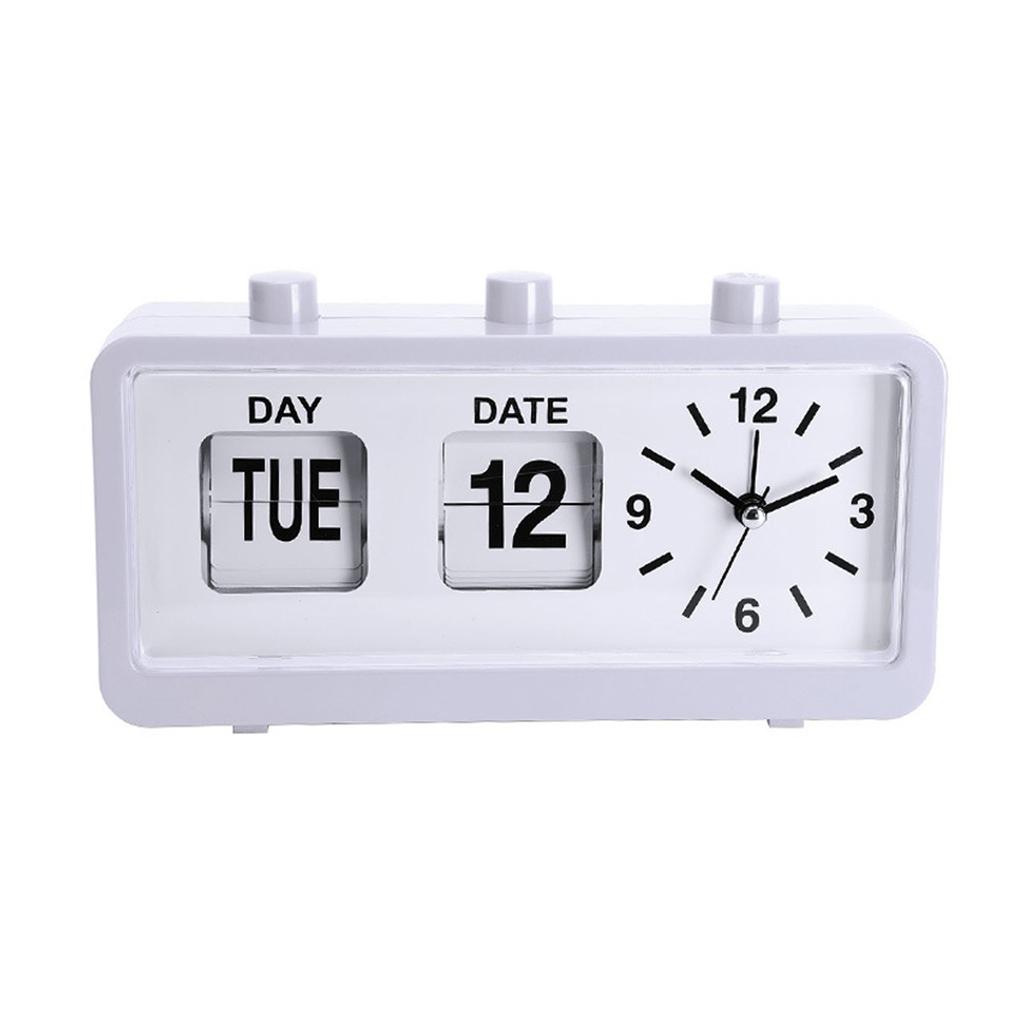 Classical Retro Mechanical Alarm Clock with Manual Flipped Calendar Date Day Time Display for Living Room or Office