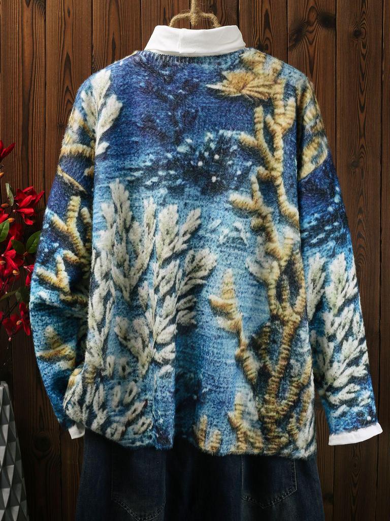 Women's V-Neck Mohair Knit Pullover - Snowflake Design for Autumn and Winter