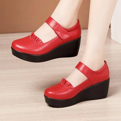 6cm Small Size 32-43 Comfortable Med Heels Pumps Soft Leather Mary Janes 2025 Women's Platform Wedges Shoes for Office Mom Dance