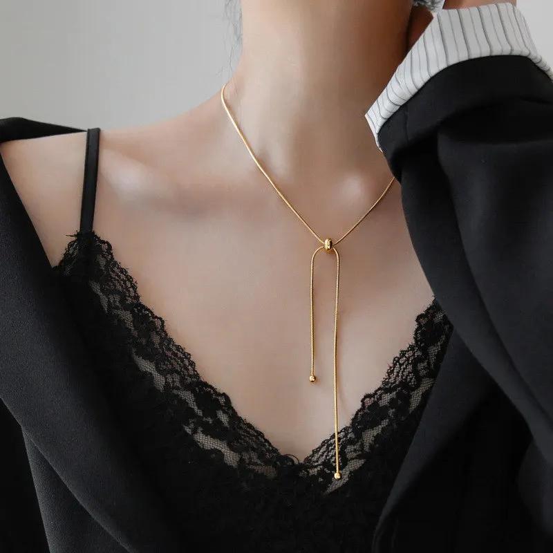 Einfache Lange Quastenkettenhalskette Für Frauen Trendige Verstellbare Chokerhalskette Modeschmuck Kette Am Hals Mädchengeschenke gray