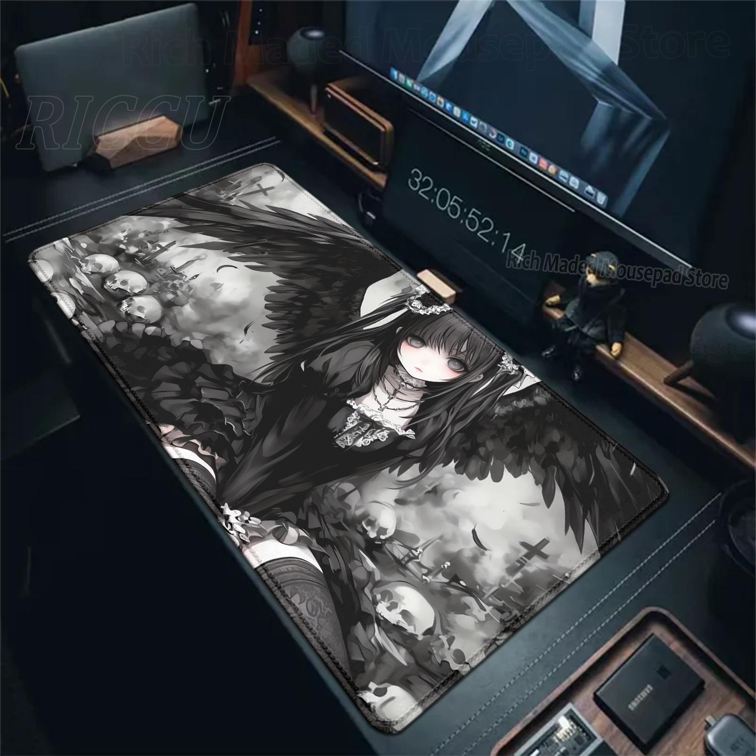 

XXL Mouse Pad Dark Angel Anime Girls Desk Mat Office Laptop Extended Deskpad PC Gamer Cabinet Mousepad Keyboard Rug Black Carpet 300x600MM