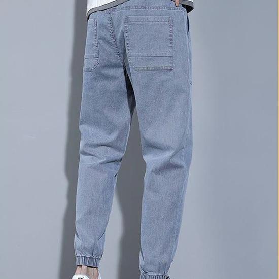 Cheap Jeans Men's Korean Spring and Summer Loose Fitting Binding Label