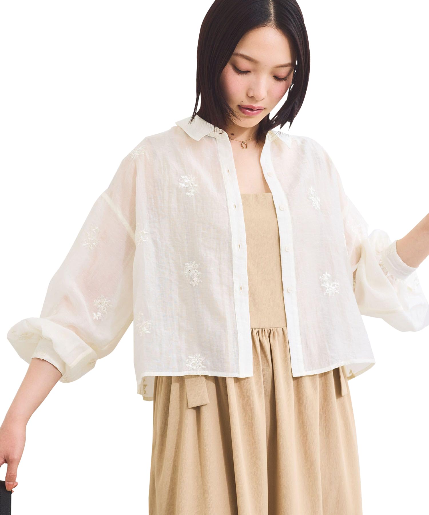 

Блузка с цветочной вышивкой, блестящая прозрачная блузка для белого [BIS] [Веб-эксклюзив] Женщины, (11)