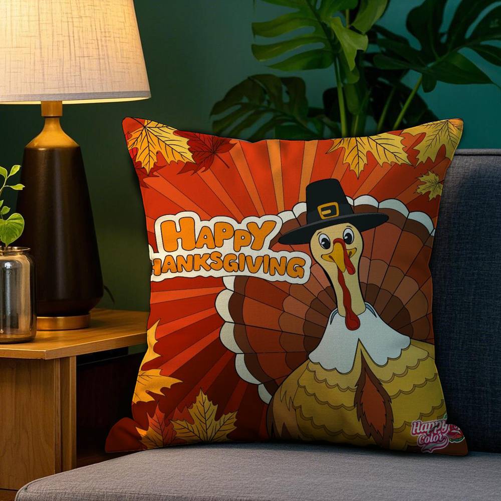 Thankful Festival Turkey Pillow Case Plush Fabric Soft Double Sided Print Sofa Cushion Cover Throw Pillow Covers