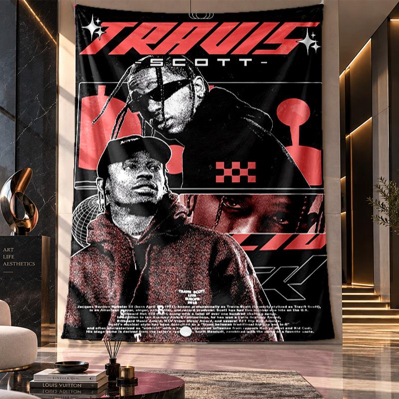Wandbehang Wandteppich, Travis Scott Bedruckter Stoff Hintergrund für Schlafsaal Party Dekoration