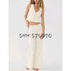 Textured Sleeveless Cardigan Vest Tops 5039277 Straight-leg Loose Comfort and Casual Pants 5039278