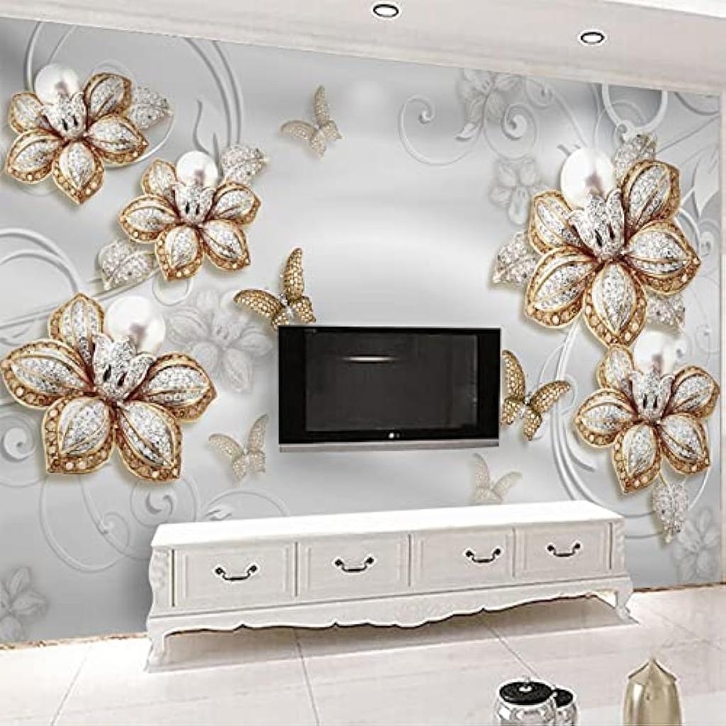 Tapet Mural 3D European cu Flori Prețioase, Tapet pentru Decorarea Camerei de Zi, Televizor, Canapea, Casă
