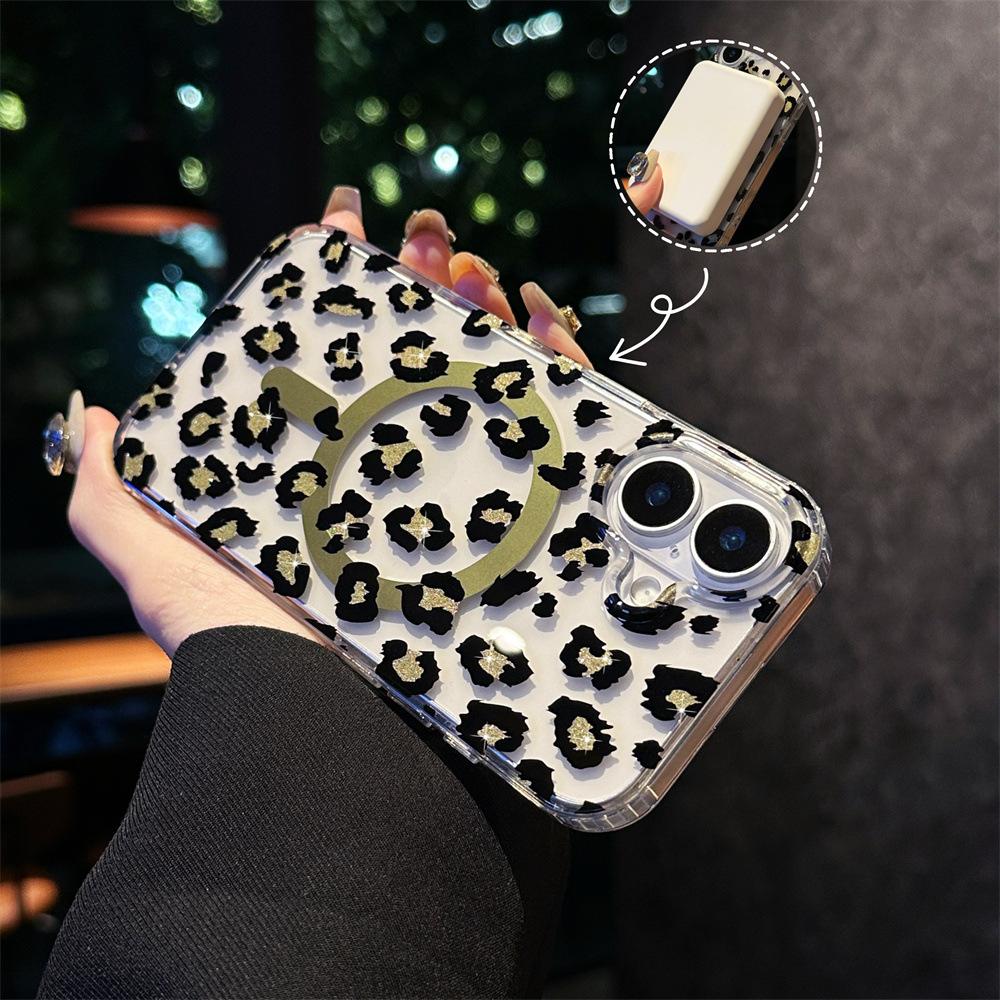 

Чехол для мобильного телефона Apple 15 с блестящим леопардовым принтом, магнитный чехол Magsafe для IPhone16Pro, прочный магнитный защитный чехол 16PM