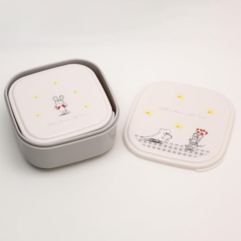 OSK Mouse Vest Lunch Made in Microwave Nesting Perfect for and Small and Students Box, 2-Piece Set, Gray, 360ml/550ml Capacity, Japan, Safe, Design,