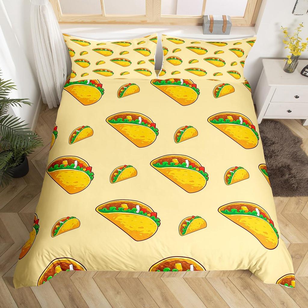Funny Food Duvet Cover Mexican Taco Bedding Set Twin,Avocado Pepper Realistic Food Design Quilt Cover Easter Gift Party Decor