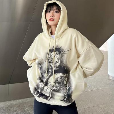 Women's Sweatshirts New Korean Fashion Retro Dark Line Plus Velvet Loose Hoodies Harajuku Y2k Tops Vintage Kawaii Genshin Mpact