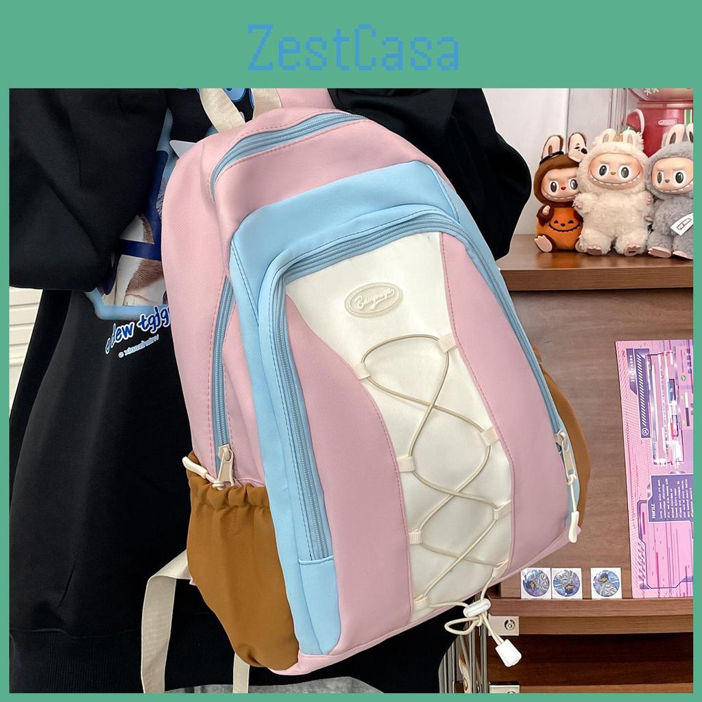Simple Blocking Color Strap Decor Student Large Capacity Backpack For School