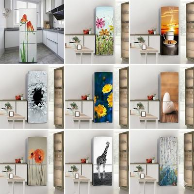 Refrigerator Wallpaper Vinyl Sticker Giraffe Flower Heart Sunset Fridge Door Decal Self-adhesive Kitchen Decor Wall Wardrobe Renovation Mural Poster