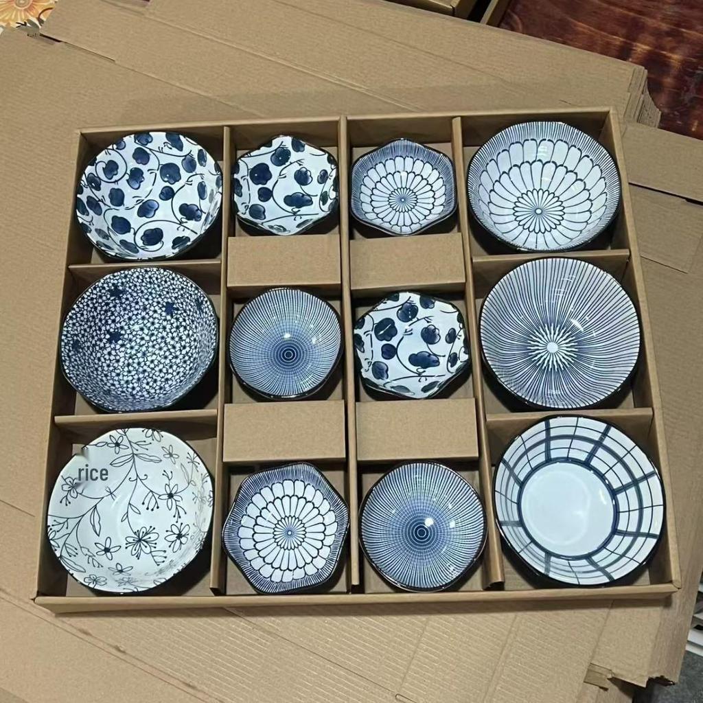 Porcelain Bowl & Plate Set - Blue & White Gift Set for Home, Creative Company Opening, Souvenir