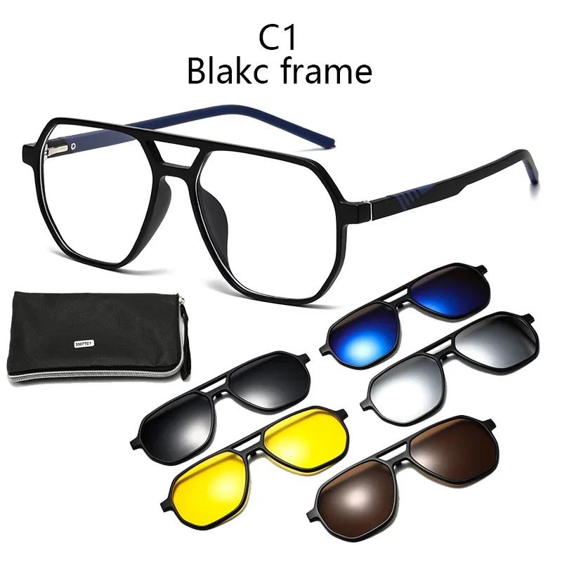 6 In 1 Spectacle Irregular Frame With 5 Pcs Clip On Sunglasses Magnetic Glasses Computer Optical