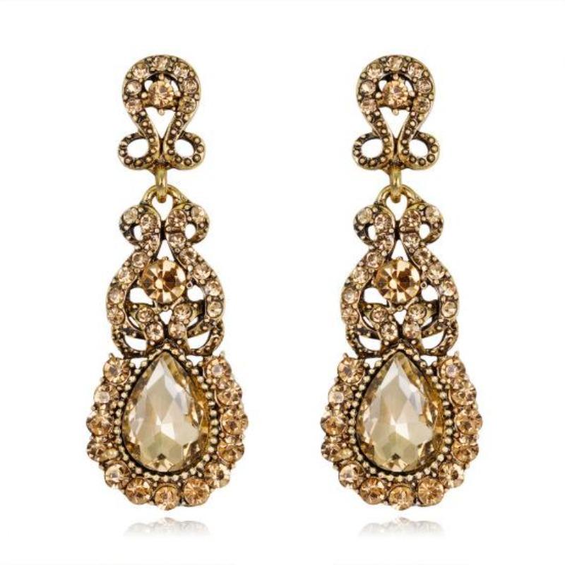 Boucles d'oreilles rétro en pierres précieuses colorées en cristal, boucles d'oreilles européennes et américaines à la mode et polyvalentes pour dames