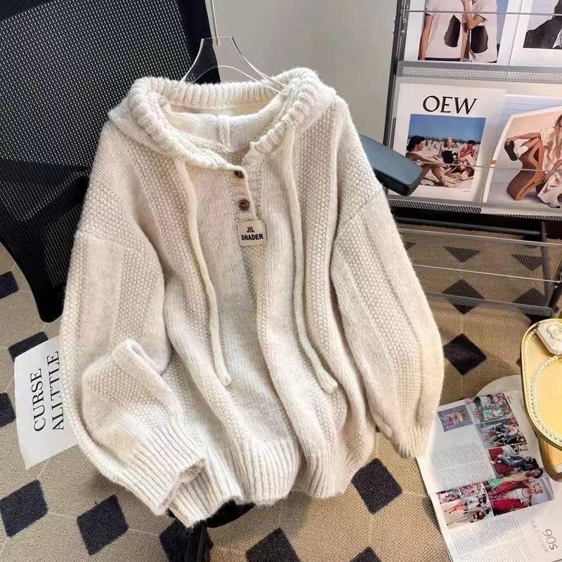 Thickened Soft Waxy Hooded Sweater Women's Spring New Loose and Versatile Design Knitted Top