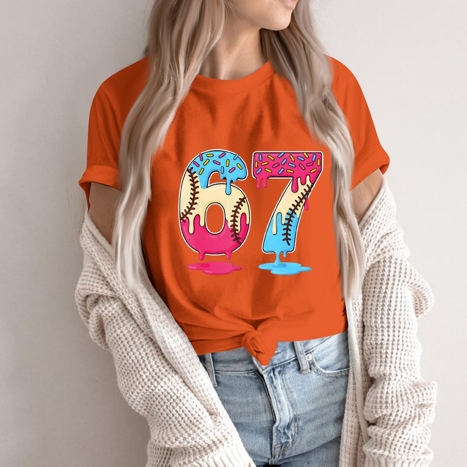 

Жіноча модна повсякденна футболка з коротким рукавом з принтом, топ з круглим вирізом L шафрановий