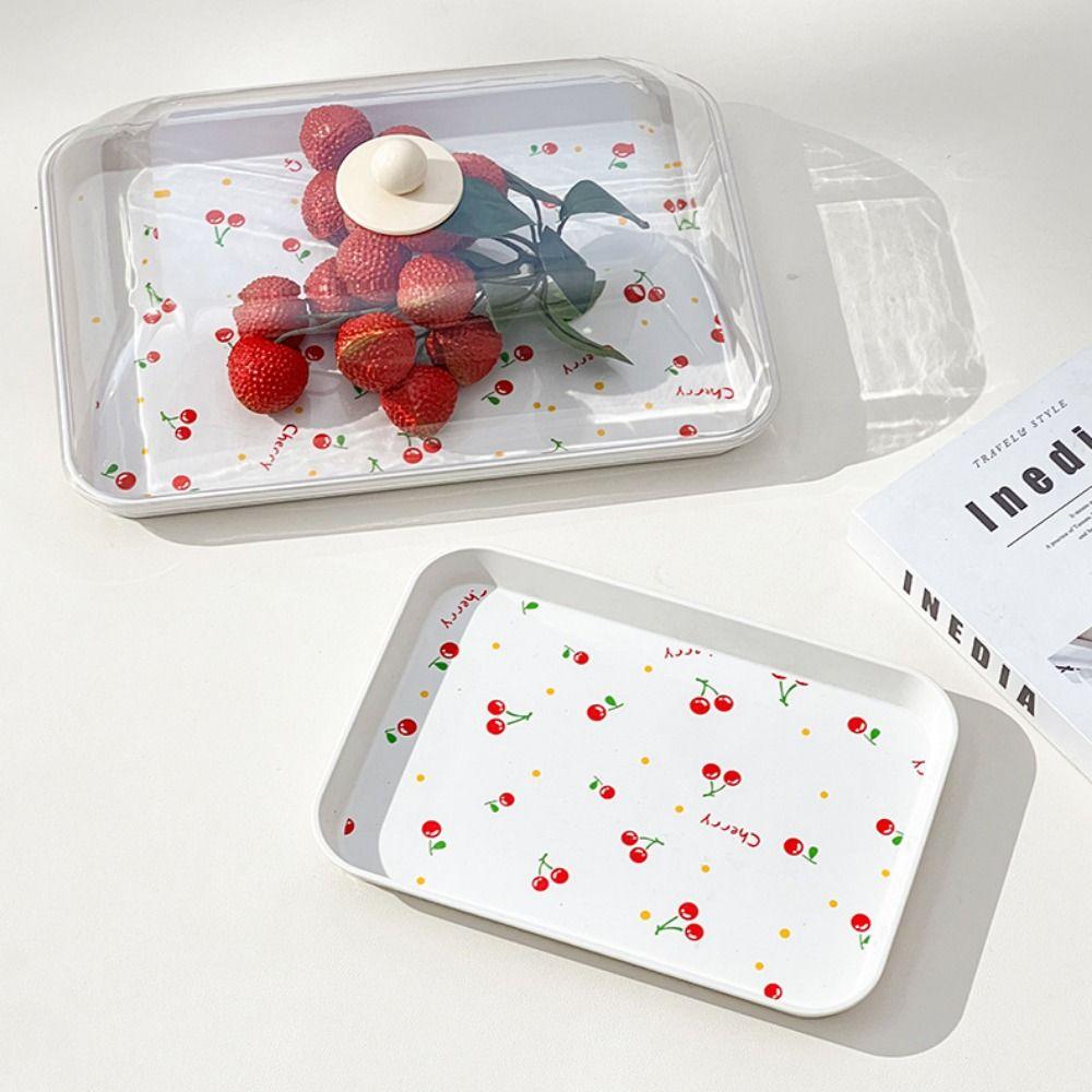 Cherry Pattern Plastic Dessert Tray Stackable Fruit Tray Rectangular Storage Tray  Home Decoration