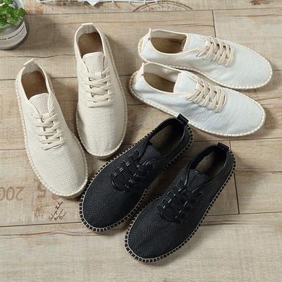 Herrenschuhe Atmungsaktive Fischerschuhe Stroh Flache Leinen Canvas Schuhe Herren Atmungsaktive Casual Kleine Weiße Schuhe