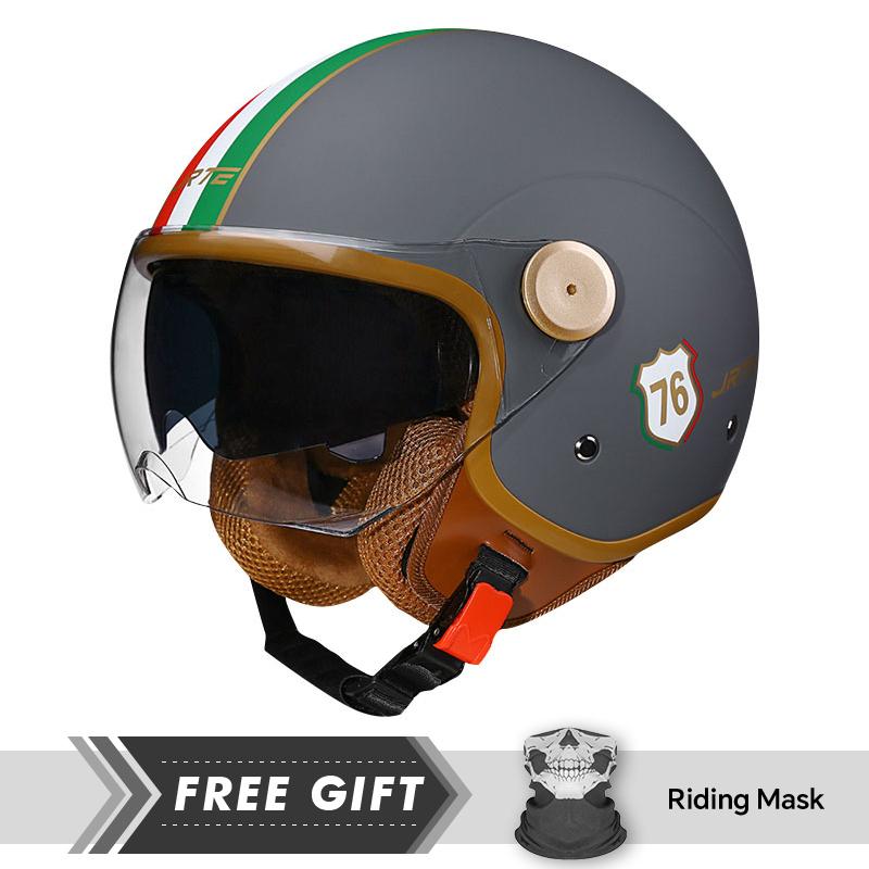 Retro TT&COCASCOS Motorcycle Helmet Daul Lens Open Face Double Visors Jet Helmet Electric Scooter Motorbike Helmet Moped DOT