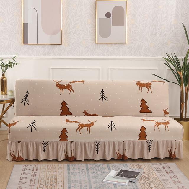 Rozciągliwa rozkładana sofa bez ramion Pokrowce na sofy do salonu Kanapa Narzuta na sofę z elastycznym dnem i spódnicą dla dzieci