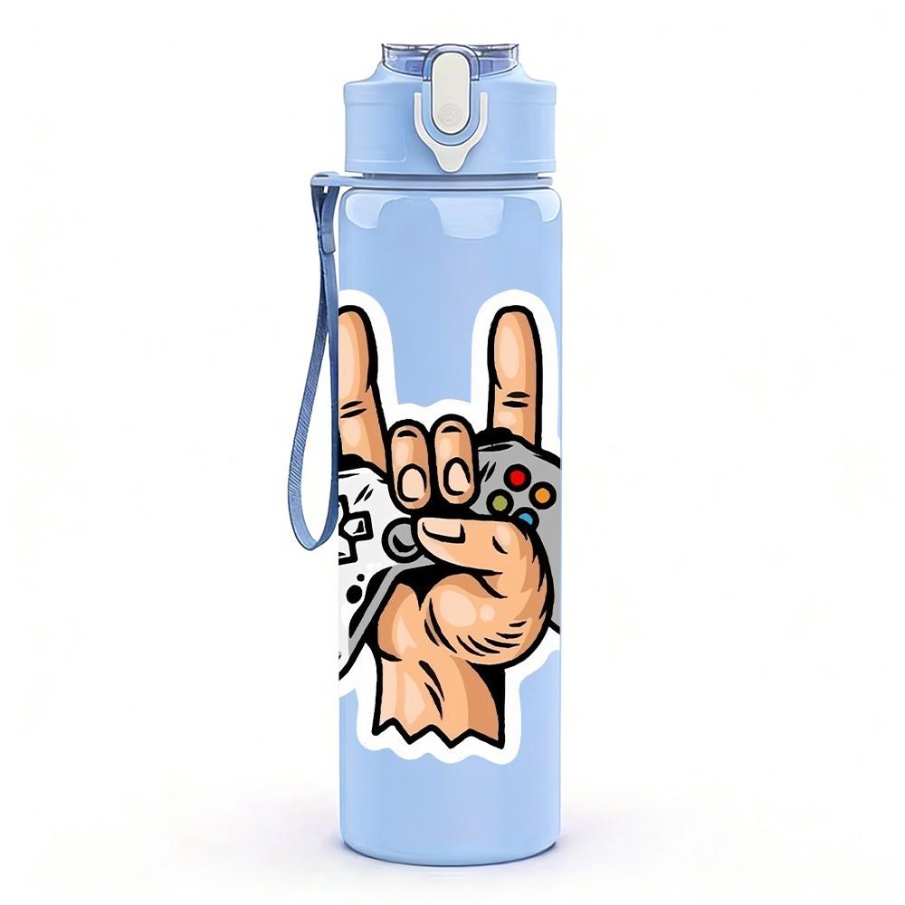 1PC Hand Holding Game Controller Pattern 750ml Color Plastic Sports Water Bottle Leakproof Flip Straw Lid Suitable for Sports Office Home Use
