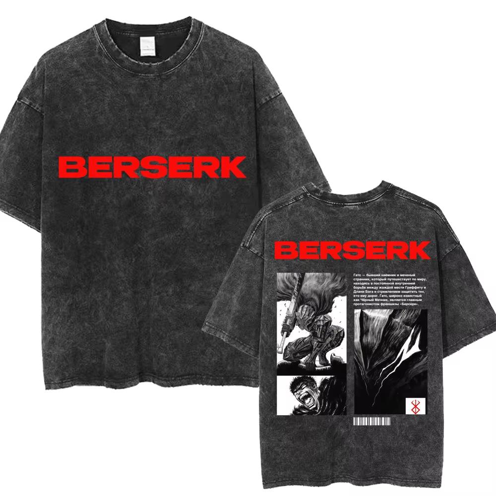 Camiseta Estampada Gráfica Clásica Oscura Anime Berserk Beherit Guts Griffith para Hombre Mujer Retro Lavada Cuello Redondo Algodón Holgada Casual Oversized Top Verano Nueva Camiseta