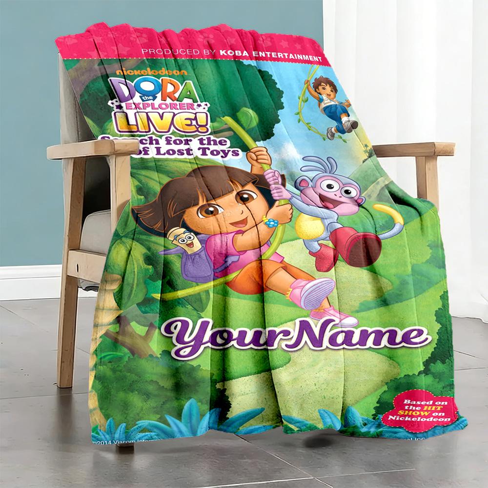 Dora Explorer Customize Text Blanket Lightweight Customizable Blanket Soft Warm Cozy Suitable for Sofa Office Living Room Home Decor All-Season Use