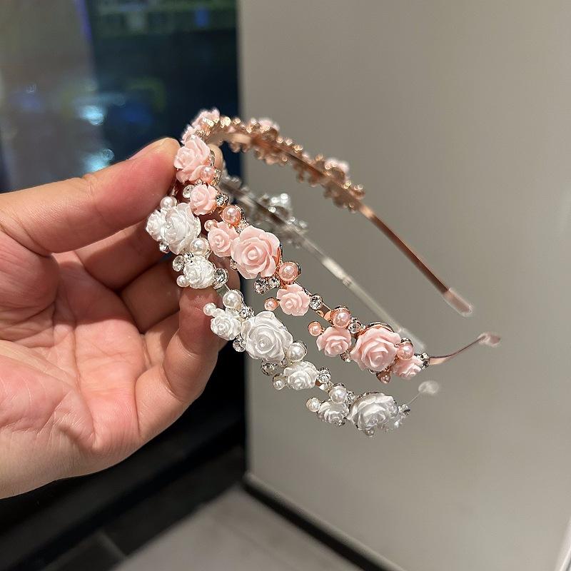 Flickor Pärlblomma Hårband Metall Halkfria Hårband Ut Mångsidiga Håraccessoarer Dagligen Håraccessoarer