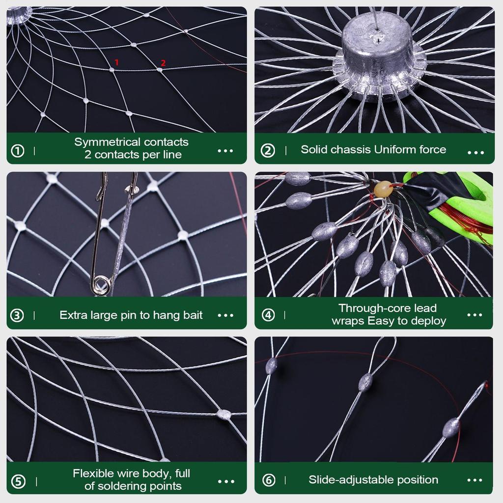 1pc Fishing Net Automatic Open Closing Wire Fish Crab Trap Net Steel Wire for Saltwater Seawater Outdoor Fishing Accessories