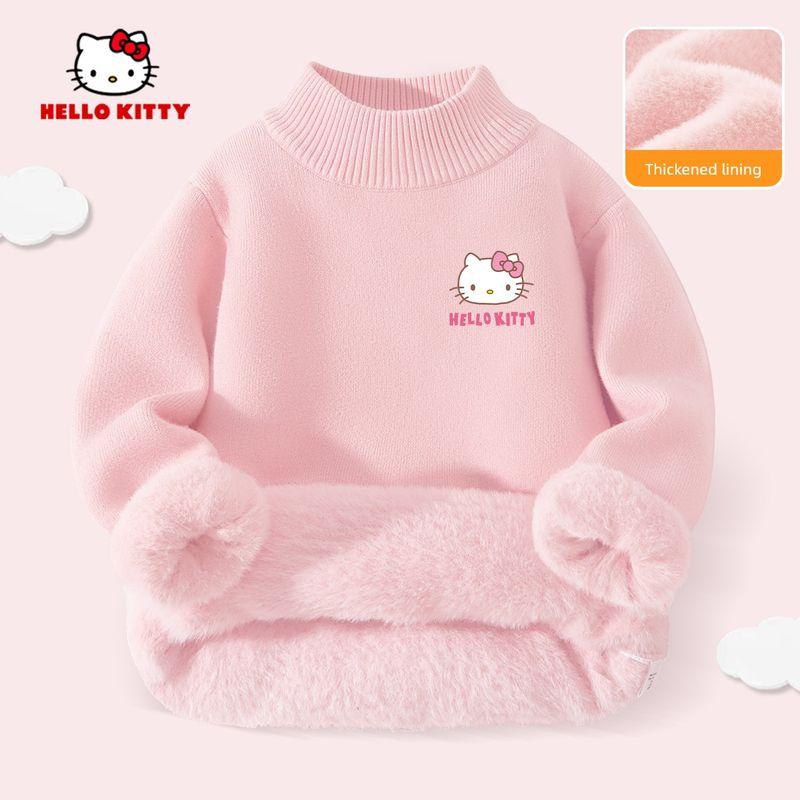 Hellokitty Kidsren's Knitwear 2025 New Style Girls' Base Layer Knitwear Mink Velvet Fleece-Lined Warm Top