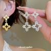 Silver Needle Diamond Hollow Metal Flower Pendant Earrings Medium Antique Temperament Stud Earrings