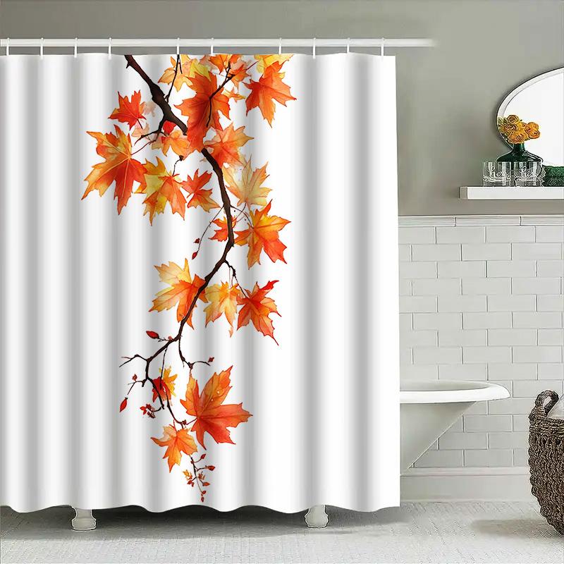 Autumn Maple Leaves Shower Curtain Bathroom Decor Waterproof Fabric With Leaf Branch Design Enclosure Hanging Curtain For Tub
