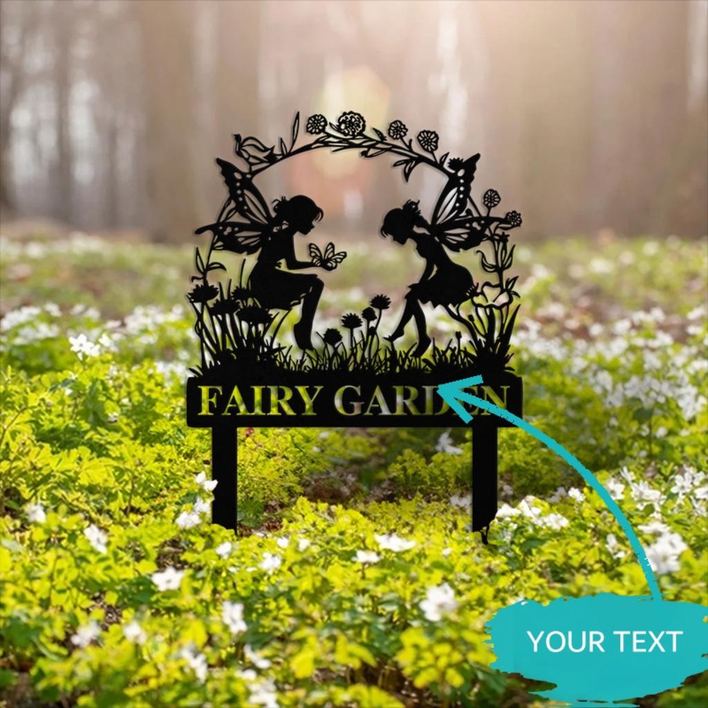 Custom Metal Fairy Garden Sign for Outdoor Decor Personalized Classic Design Pole Mount