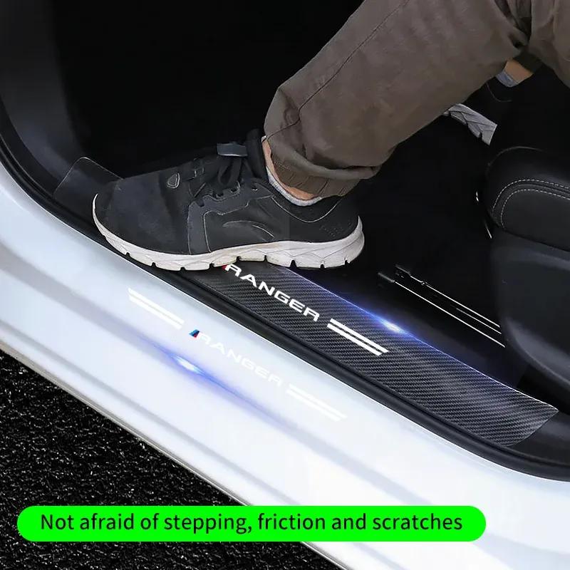 Luminous Transparent Car Door Sill Sticker For Ford Ranger T9 T6 Raptor 2024 Carbon Fiber Trunk Threshold Strip Auto Accessory