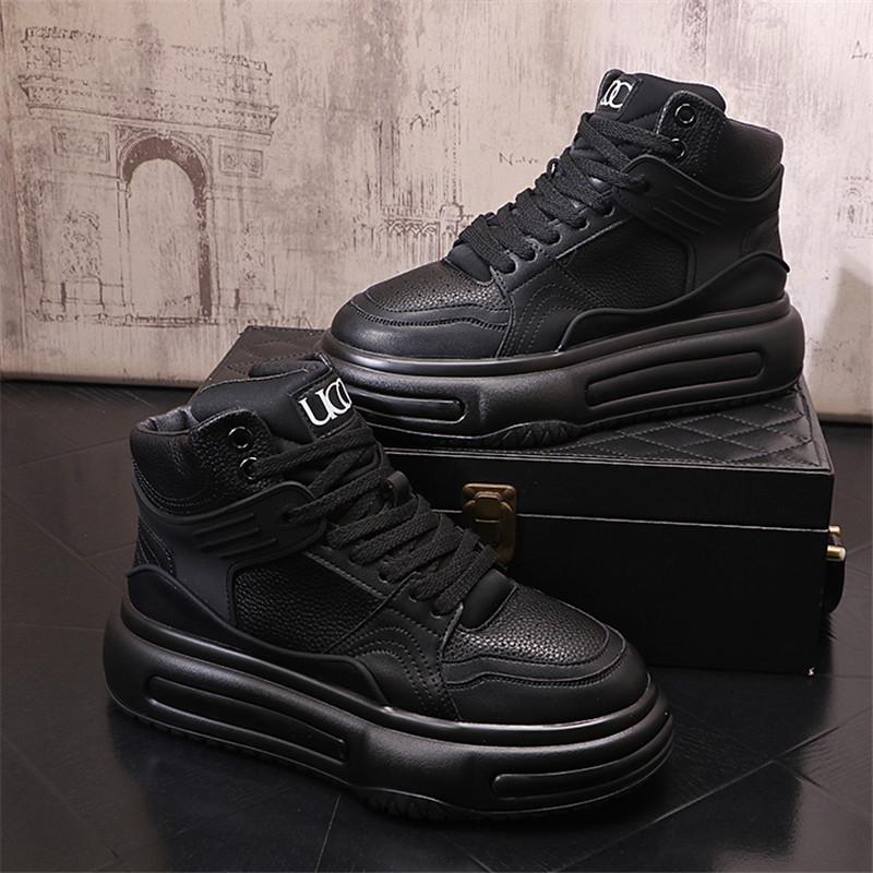 

Осень и зима новые модные высокие спортивные туфли для мужчин высококачественные удобные коричневые повседневные кроссовки из искусственной кожи для мужчин 38 чёрный