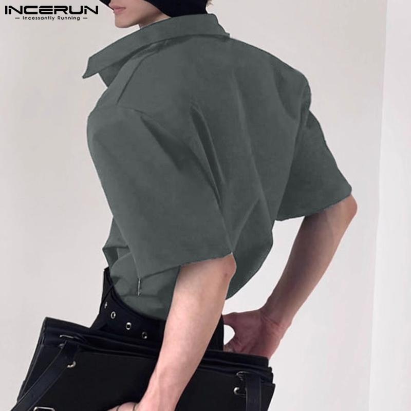 INCERUN Bărbați de vară cu mânecă scurtă și fermoar, casual, supradimensionat, lejer, cargo topuri