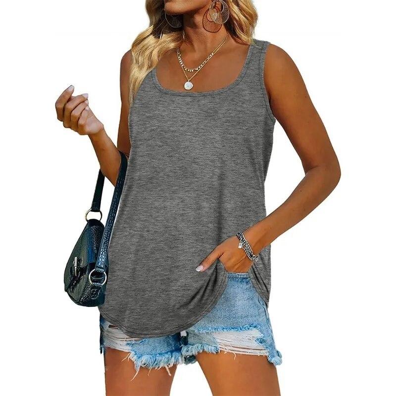 Sleeveless Square Neck Solid Women Tank Tops Fashion Loose Casual Summer Vest Women Elegant Plus Size Office Ladies Tanks Camis 30758