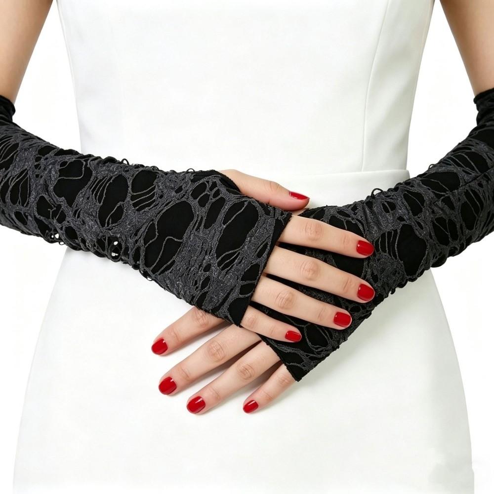 Distressed Style Punk Gloves Dark Style Hollow Out Arm Sleeves Fingerless Arm Warmers Daily Wear