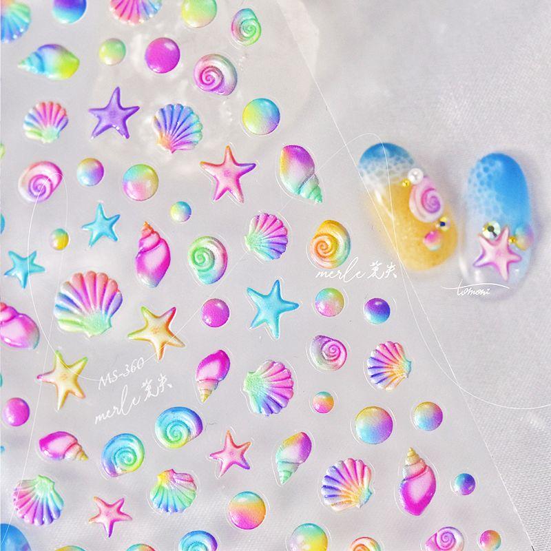 

Jelly Colorful Pearl Shell Starfish Nail Sticker Tomoni Embossed Adhesive Bright Crystal Marine Nail Sticker Jelly shell 360