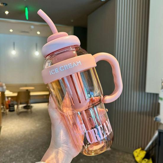 1300ML Cute Straw Water Bottle Leakproof Lid Adjustable Strap Portable Travel Cup Large Capacity Fitness Bike Bottle BPA-Free Summer Cold Water Pot