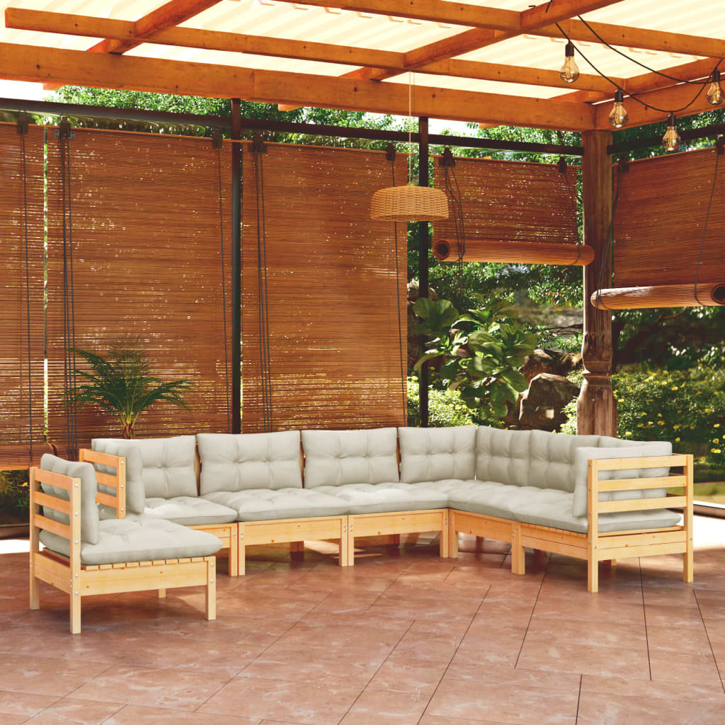 Vidaxl 7-Cz. Set da Giardino, Cuscini Crema, Pino