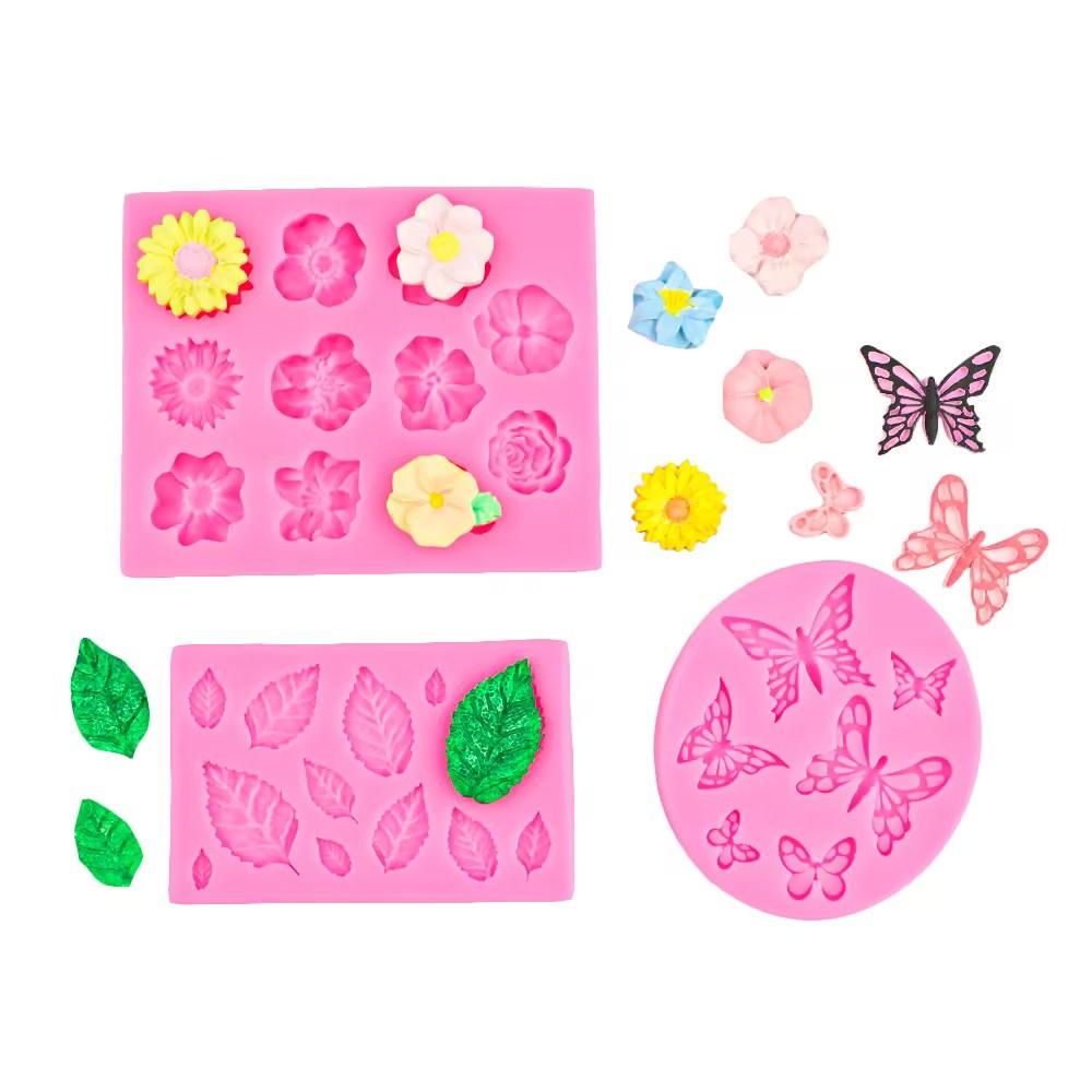 Flower Leaf Butterfly Silicone Mold for Fondant Chocolate Cake Decorations - DIY Baking Tools Polymer Clay Candy Molds