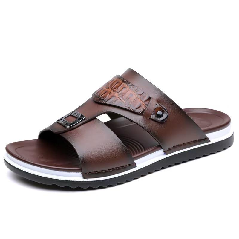 TUINANLE Unisex Casual Leather Slippers Mens Outdoor Open Toe Sandals Lightweight Comfortable Daily Walking Leisure Shoes