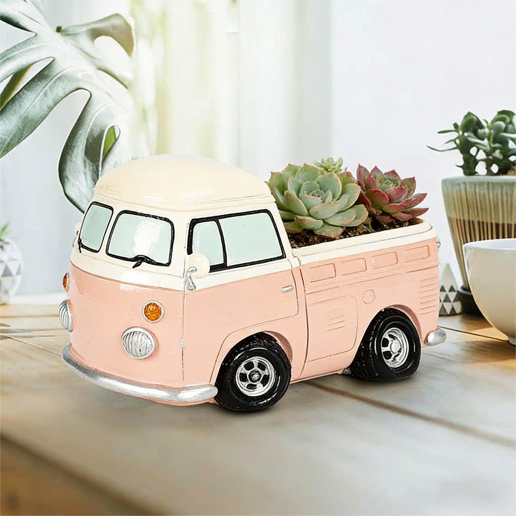 Retro Pink Mini Truck Flower Pot Home Decor Vehicle Planter Vintage Car Piggy Bank Decor Indoor for Home & Office Gifts for Kids